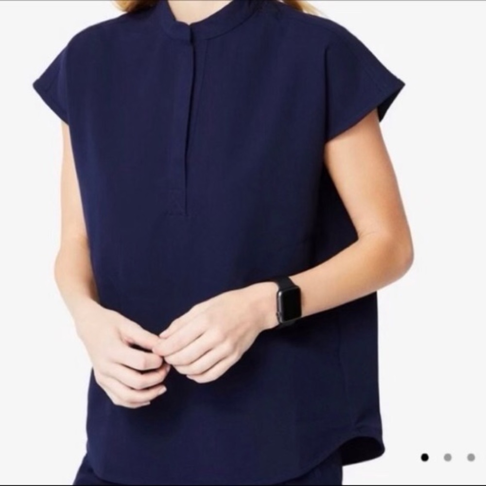 Figs Rafaela Mandarin Collar Scrub Top Navy Small